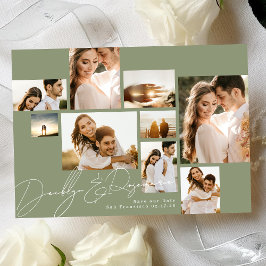 Modernes Collage Sage Green Multi-Foto Save The Date