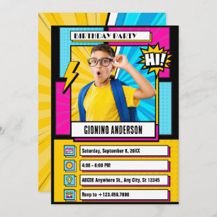 Modernes Comic Cartoon Foto Geburtstag Einladung