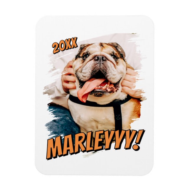 Modernes Comic Einfaches Grunge Custom Pet Foto Magnet (Vertikal)
