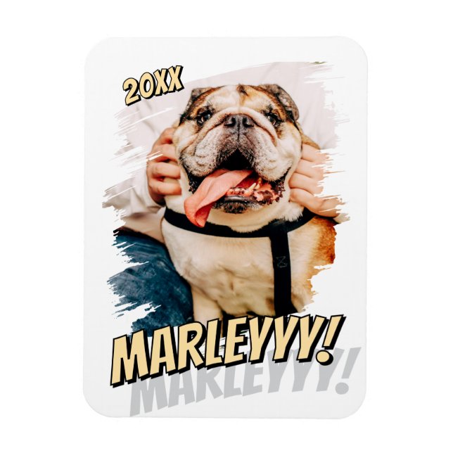 Modernes Comic Einfaches Grunge Custom Pet Foto Magnet (Vertikal)