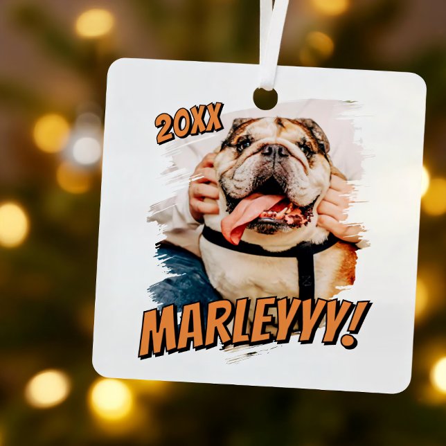 Modernes Comic Einfaches Grunge Custom Pet Foto Ornament Aus Metall (Von Creator hochgeladen)