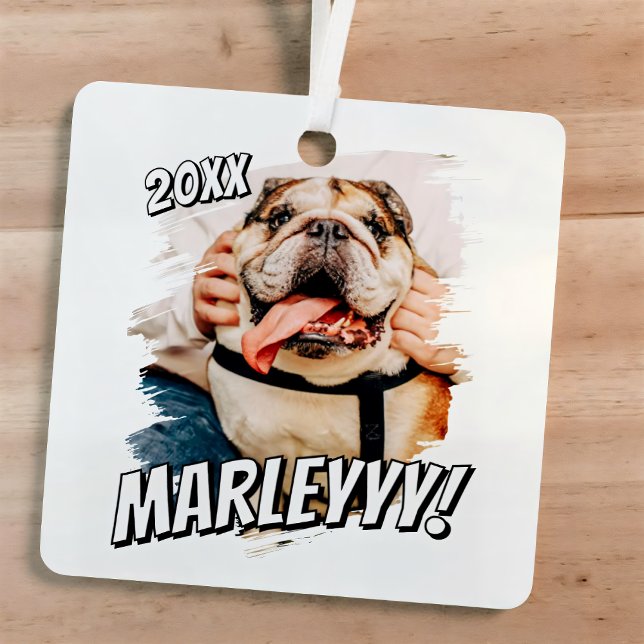 Modernes Comic Einfaches Grunge Custom Pet Foto Ornament Aus Metall (Von Creator hochgeladen)