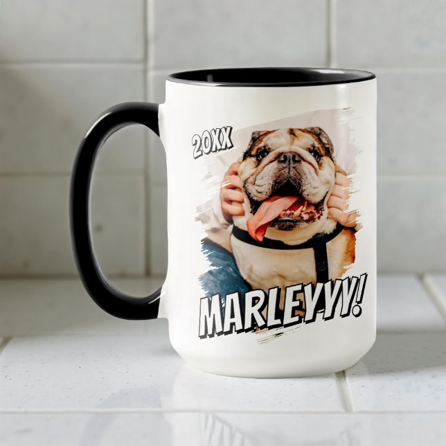 Modernes Comic Einfaches Grunge Custom Pet Foto Tasse (Von Creator hochgeladen)