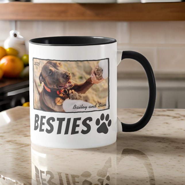 Modernes Comic Pet Paw Bestie BESTE FREUNDIN Foto Tasse (Von Creator hochgeladen)