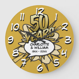 Modernes Comic zum 50. Jubiläum Große Wanduhr