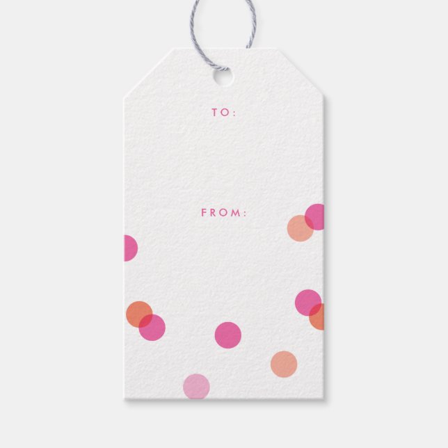 Modernes Confetti Rosa und Orange Polk a Dot Geschenkanhänger (Vorderseite)