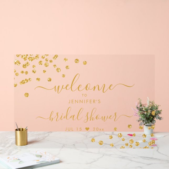 Modernes Confetti Script Brautparty Willkommen Gol Acrylschild (Hochzeit)