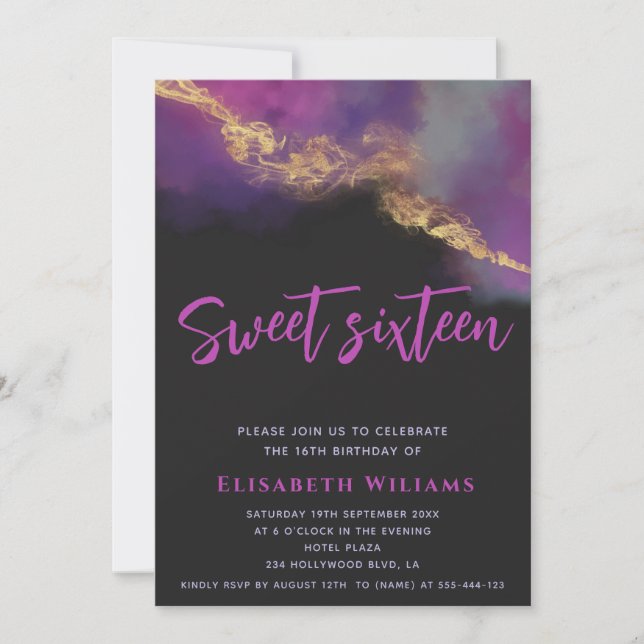 Modernes cooles Abstraktes Alkoholtupfer-Goldskrip Einladung (Vorderseite)