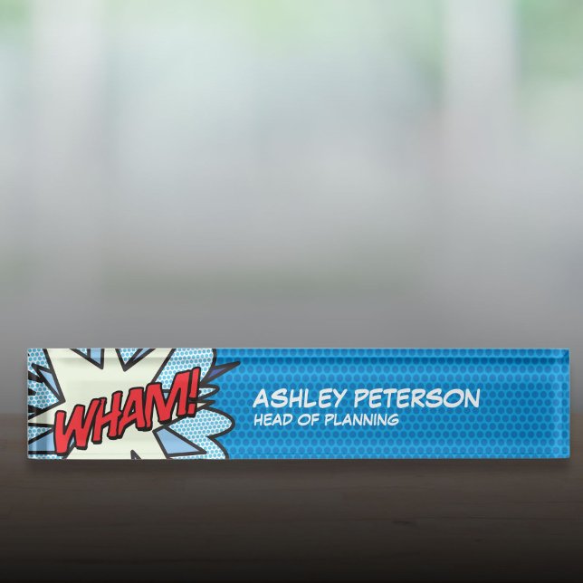 Modernes Cooles Comic Book Pop Art Flash Namensplakette (Modern Cool Comic Book Pop Art Flash WHAM Desk Name Plate)