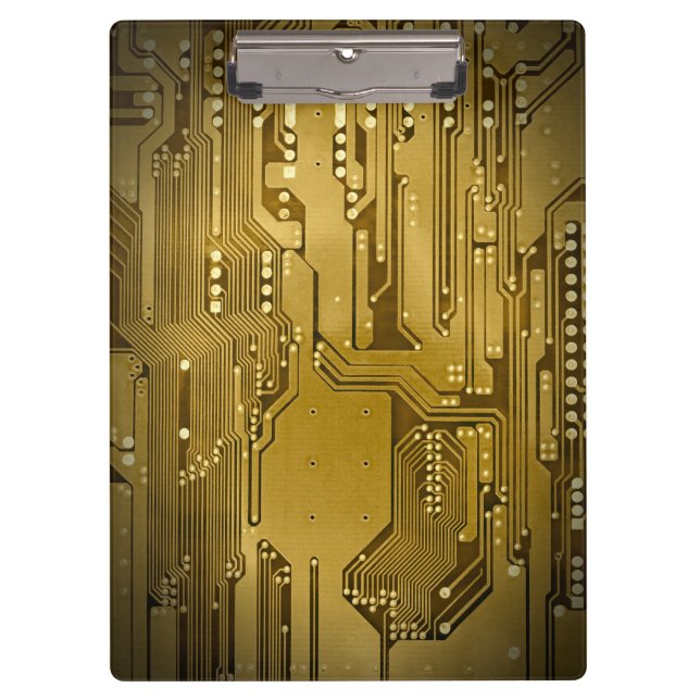 Modernes Cooles Gold Circuit Board High Tech Foto Klemmbrett (Vorderseite)