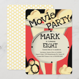 Modernes Cooles Kino Popcorn Party Geburtstag I Einladung
