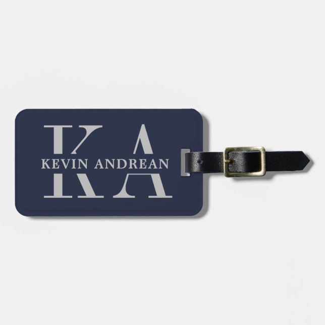 Modernes Cooles Navy Blue Monogram Gepäckanhänger (Vorderseite horizontal)