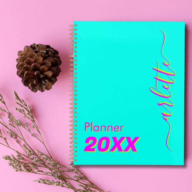 Modernes Cooles Neon Turquoise Woche und Monat 202 Planer (Von Creator hochgeladen)