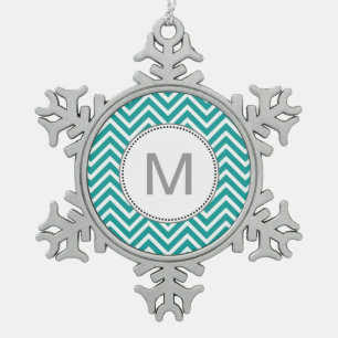 Modernes, cooles, trendiges, aquamarines Zickzack  Schneeflocken Zinn-Ornament