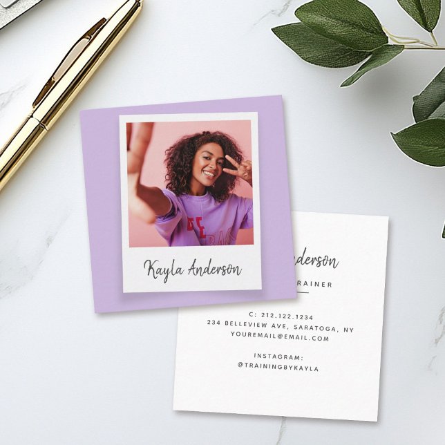 Modernes Cooles Trendy Simple Script Foto Quadratische Visitenkarte (Von Creator hochgeladen)