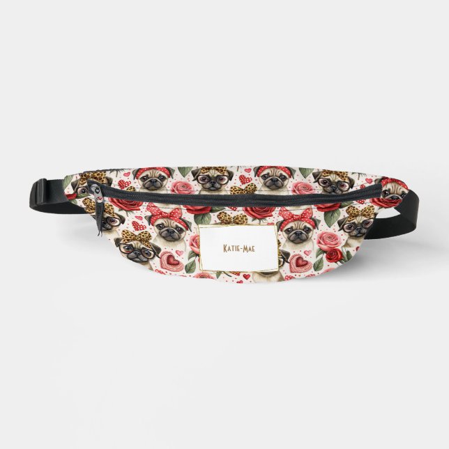 Modernes Coquette Mops Dog Muster Personalisiert Bauchtasche (Vorderseite)