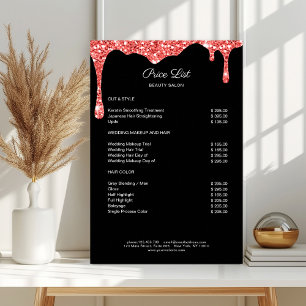 Modernes Coral Black Glitzer Preislisten Poster