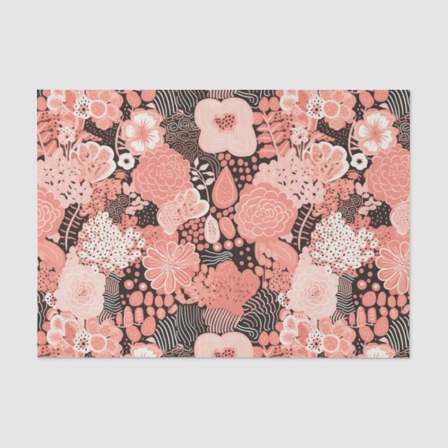 Modernes Coral Floral Gemustert Seidenpapier (Vorderseite)