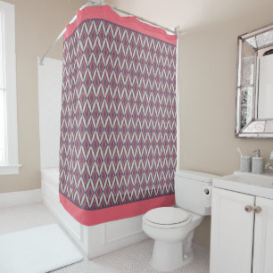 Modernes Coral Gray Ikat Muster Duschvorhang