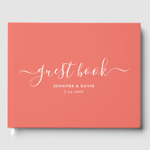Modernes Coral Minimalistisch Script Wedding Guest Gästebuch