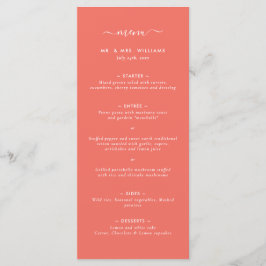 Modernes Coral Minimalistisch Wedding Menu Menükarte