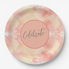 Modernes Coral Peach Elegante Script Celebrate Pappteller