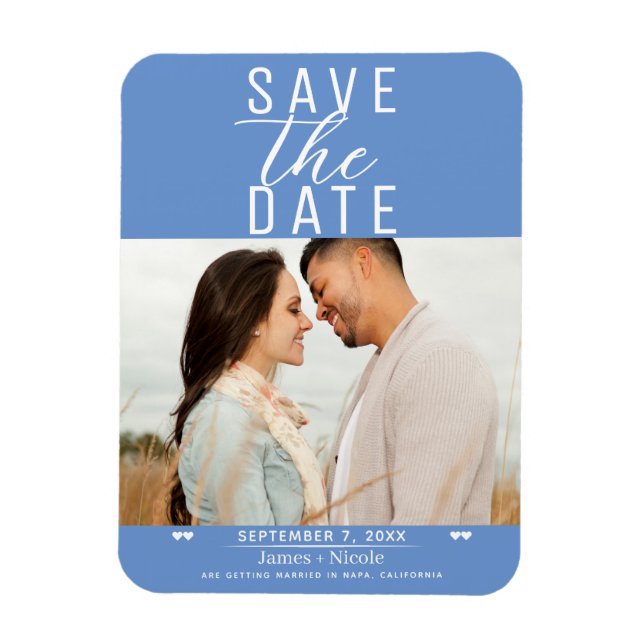 Modernes Cornflower Blue Save the Date Hochzeitsse Magnet (Vertikal)