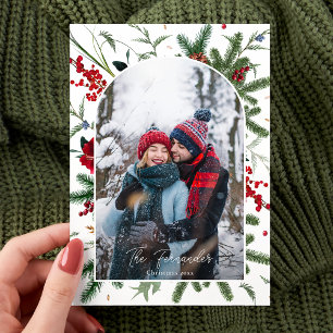 Modernes Couple Foto Holiday Elegante Arch Card Feiertagskarte