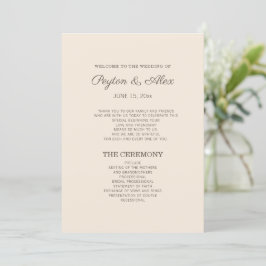 Modernes Cream Brown-Hochzeitsprogramm Programm