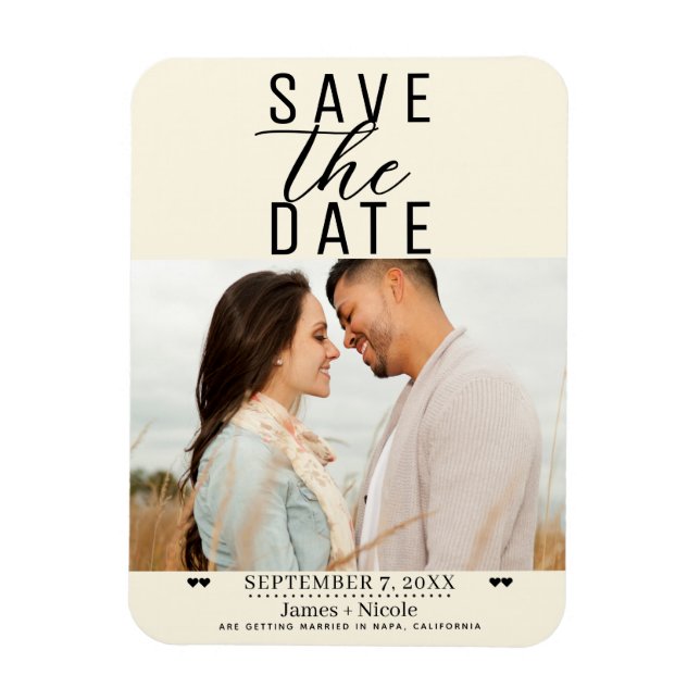 Modernes Cream Save the Date Hochzeitsstich-Foto Magnet (Vertikal)