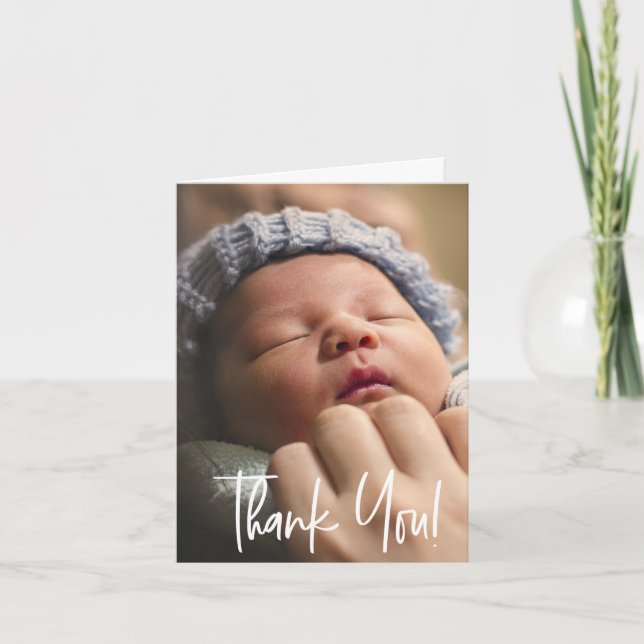 Modernes Custom Baby Foto Danke, Script Ankündigung (Vorderseite)
