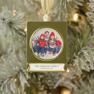 Modernes Custom Family Foto Weihnachten Banner-Ornament Gold