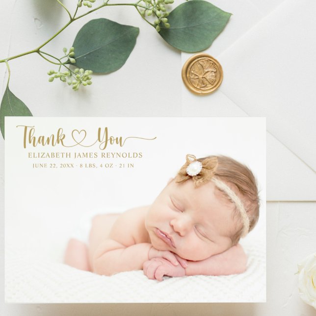 Modernes Custom Newborn Baby Foto Gold Herzbuch Dankeskarte (Von Creator hochgeladen)