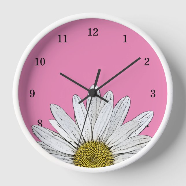 Modernes Daisy Country Floral Pink Uhr (Vorderseite)
