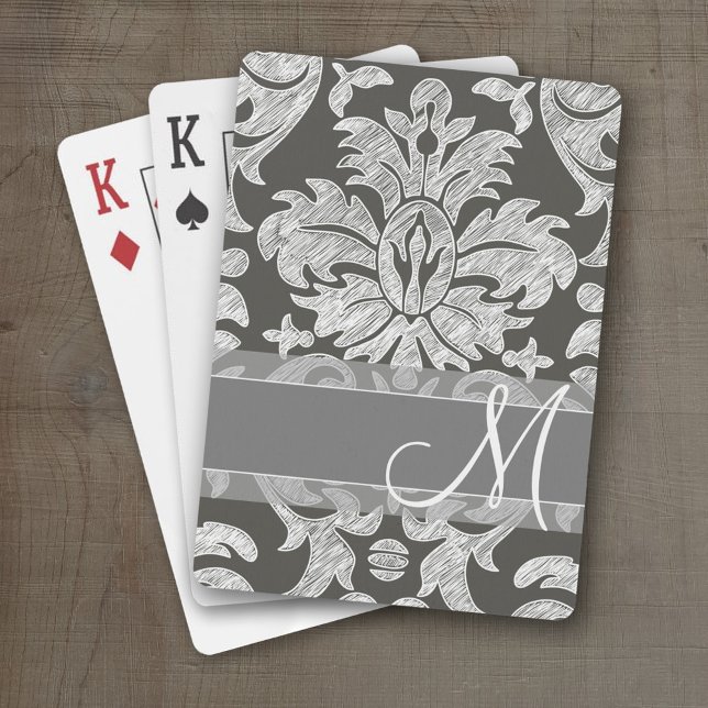 Modernes Damask-Muster - Kohle und Grau Spielkarten (Personalized Playing Cards)
