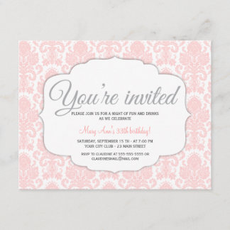 Modernes Damast-Rosa-Party Einladung