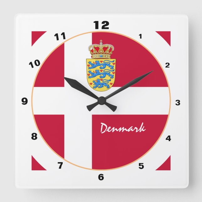 Modernes Dänemark, dänische Flagge trendy Zuhause  Quadratische Wanduhr (Vorderseite)