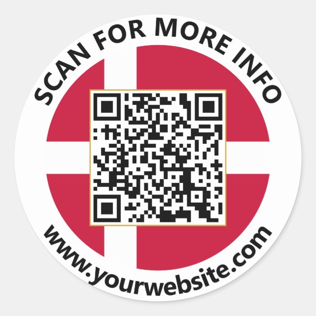 Modernes Dänemark QR-Code-Aufkleber, dänische Flag Runder Aufkleber (Vorderseite)