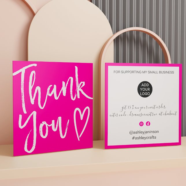 Modernes Dankeschön an die Skripterstellung minima Quadratische Visitenkarte (Modern thank you script order minimal hot pink square business card)