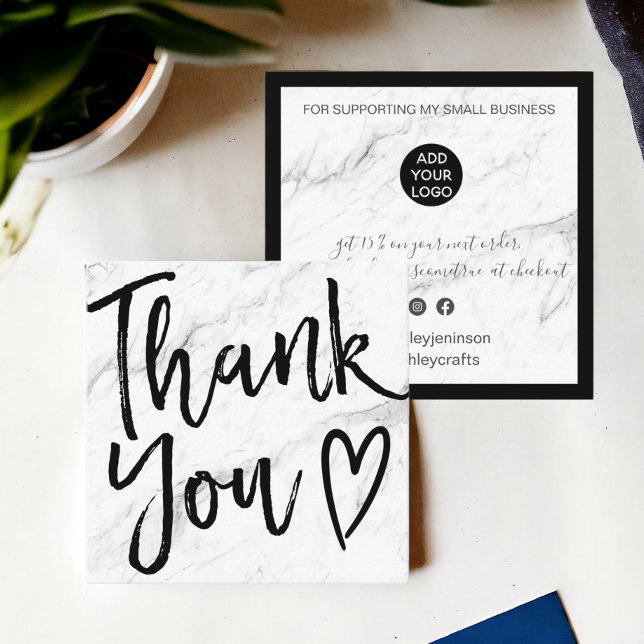Modernes Dankeschön an Skripterstellung minimalen  Quadratische Visitenkarte (Modern thank you script order minimal marble square business card)