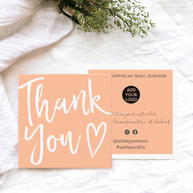 Modernes Dankeschön an Skripterstellung minimaler  Quadratische Visitenkarte (Modern thank you script order minimal peach square business card)