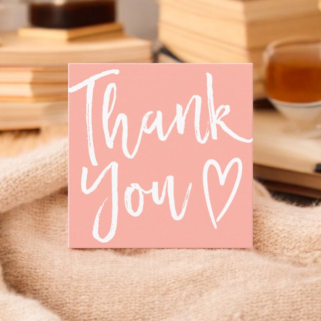 Modernes Dankeschön-Skript Ordnung minimale rosa K Quadratische Visitenkarte (Modern thank you script order minimal pink coral square business card)