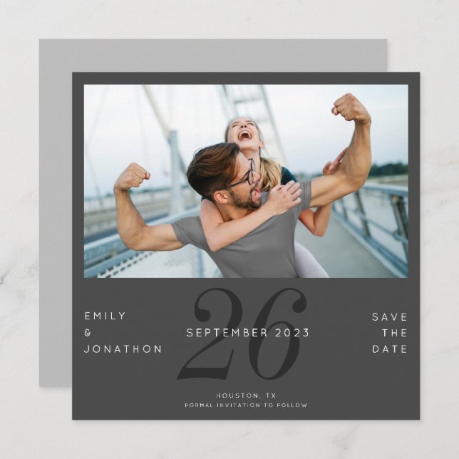 Modernes Date Foto dunkelgrau Save the Date (Vorne/Hinten)