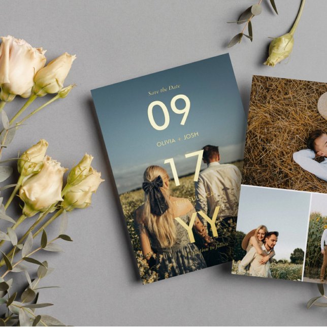 Modernes Date Typografy Foto Save the Date Folieneinladung (Von Creator hochgeladen)