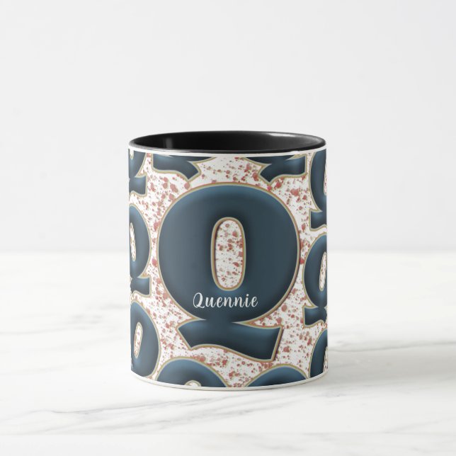 Modernes Deep Blue Monogram Niedlich Tasse (Zentrum)