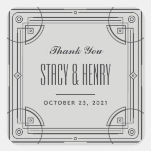 Modernes Deko-Rahmen-Hochzeitsticker - Grau Quadratischer Aufkleber