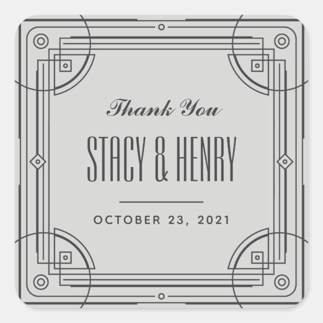 Modernes Deko-Rahmen-Hochzeitsticker - Grau Quadratischer Aufkleber (Vorderseite)
