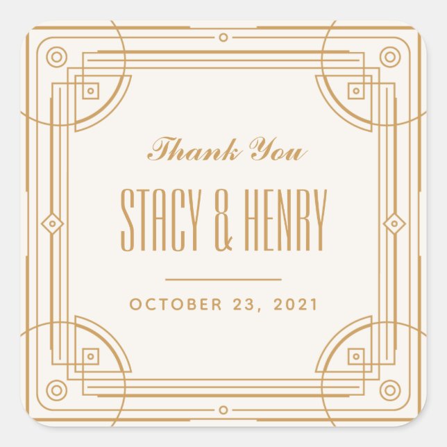 Modernes Deko-Rahmen-Hochzeitsticker - Tan Quadratischer Aufkleber (Vorderseite)