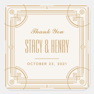 Modernes Deko-Rahmen-Hochzeitsticker - Tan Quadratischer Aufkleber