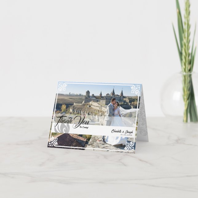 Modernes Deko Weißschwan-Foto-Hochzeit eingeklappt Dankeskarte (Vorderseite)